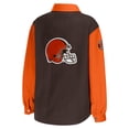 thumbnail image 3 of Women's WEAR by Erin Andrews Brown Cleveland Browns Snap-Up Shirt Jacket, 3 of 3