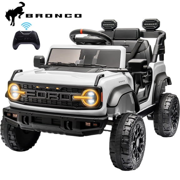 12V Powered Ride on Car, Ford Bronco Raptor Ride on Trucks Toys with Remote Control, Electric Ride on Vehicle with Bluetooth Music, LED Light, Electric Car for Kids Boys Girls Ages 3-6 Gifts, White