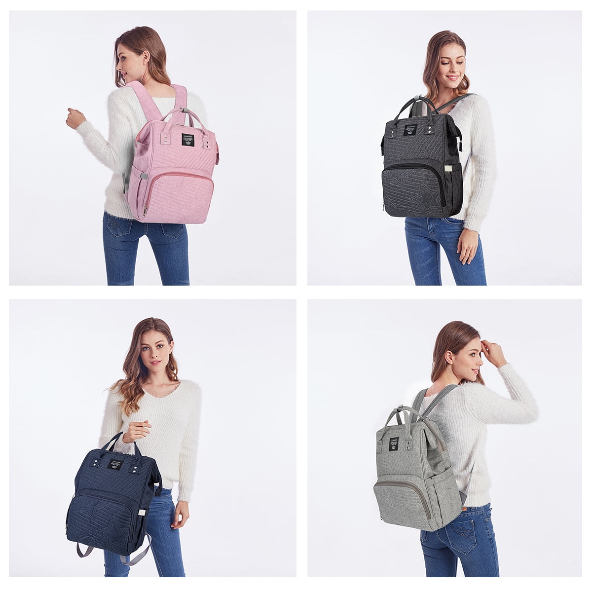Baby Diaper Bag Backpack Tote Backpack Stroller Hanging Bag Travel Nappy Bag Multi-Function for Outdoor Working Mommy Bag Easy(Light Gray)