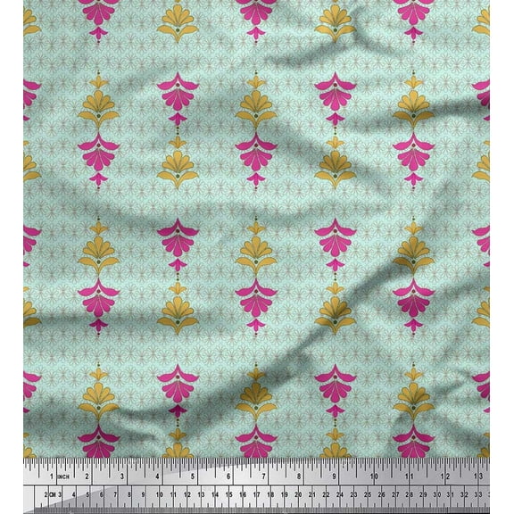 Soimoi Crepe Silk Fabric Artistic Floral Ethnic Print Fabric by The Yard 42 Inch Wide