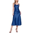 thumbnail image 1 of CURVOSPORT Vestido de Satén para Mujer con Tirantes Espagueti, Escote en V, Elegante, Maxi, Deslizante, 2XL, Azul Real, 1 of 6