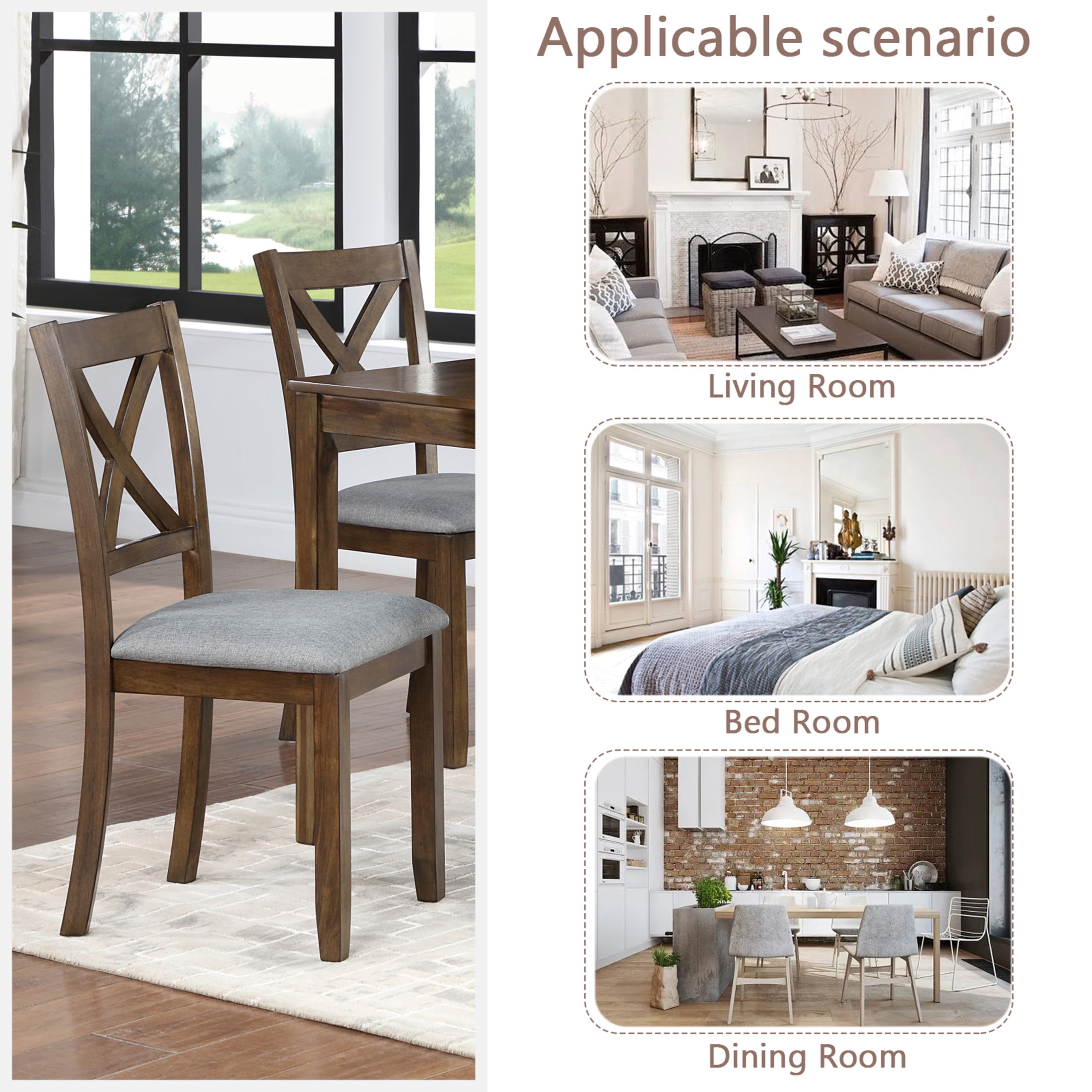 Noble House 5-Piece Dining Set, Square Wooden Table with 4 Upholstered Chairs for Kitchen and Dining Room, Walnut