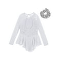 thumbnail image 4 of TiaoBug Kids Girls Sequins Ballet Dance Dress And Headwear Set Long Sleeve Figure Skating Dress Performance Costume White 8, 4 of 6