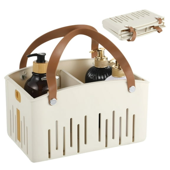 Portable Shower Caddy, Plastic Bath Basket Tote with Handle, 11 x 7.1 x 6.5 in, Collapsible Design, Cream Color, Bathroom Storage Organizer for Dorm, Gym, Travel