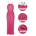 thumbnail image 4 of Edolynsa Women Halter Neck Knit Maxi Dress Backless Hollow Out Swimwear Coverup Crochet Sleeveless Long Beachwear Resort Wear, 4 of 8