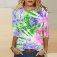 thumbnail image 2 of Jsaierl 3/4 Sleeve Womens Tops Casual Round Neck Shirts Trendy Graphic Petite Blouses Going Out Dressy T-shirts Top S-5XL, 2 of 6