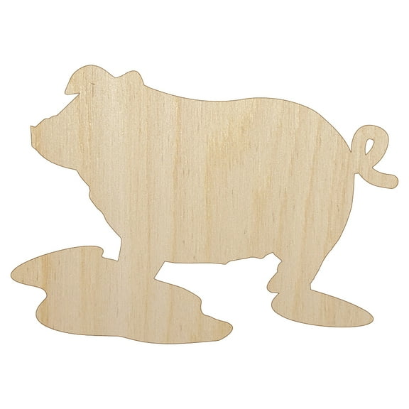 Pig in Mud Solid Wood Shape Unfinished Piece Cutout Craft DIY Projects - 4.70 Inch Size - 1/8 Inch Thick