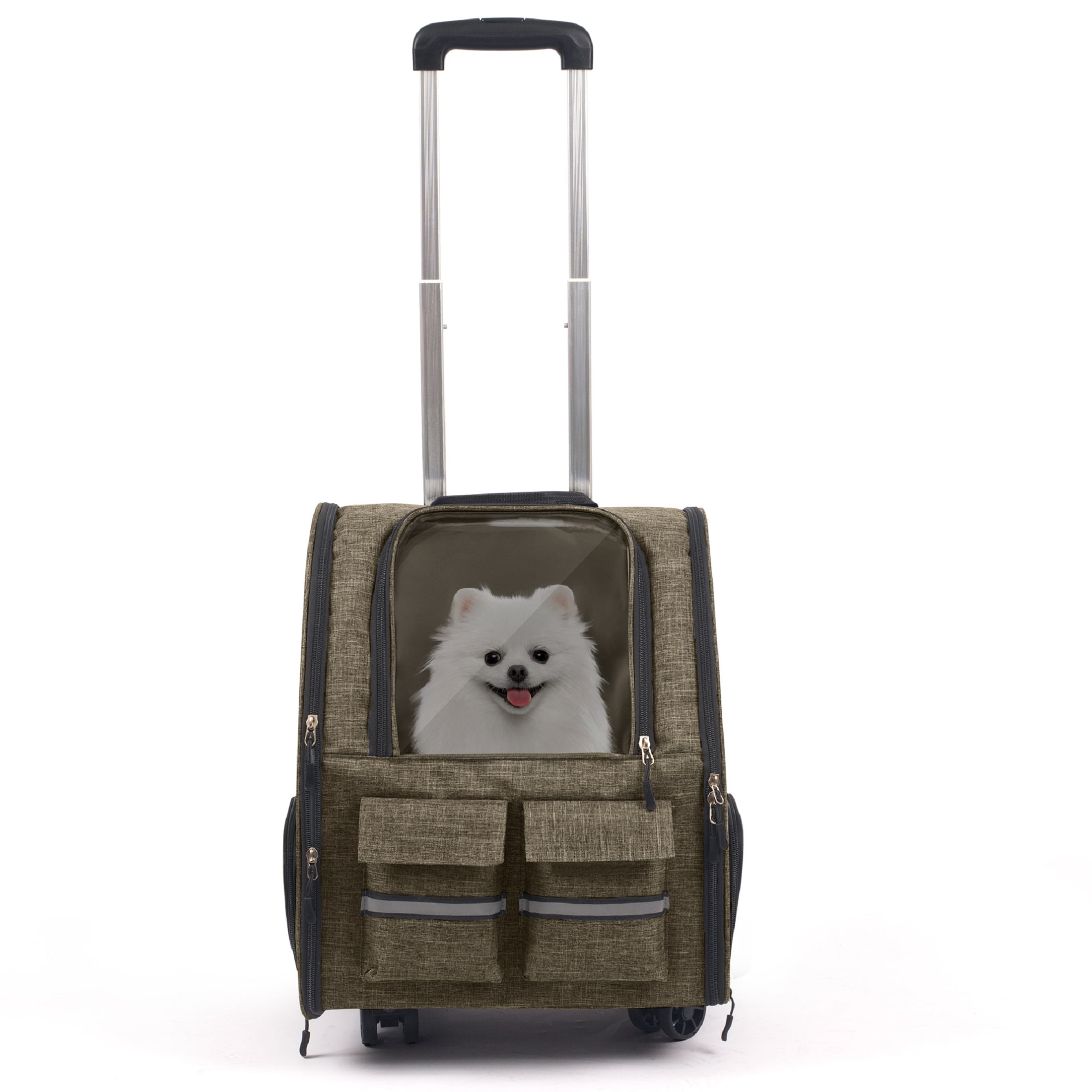 Portable and Breathable Pet Trolley Case Large Capacity Pet Air Case Going Out Dog Cat Suitcase, Brown