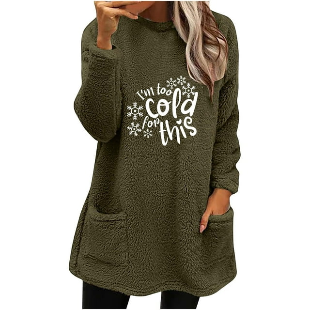 Birdeem Womens Round- Neck and Winter Loose Print Pocket Warm Long Sleeve Blouse Tops