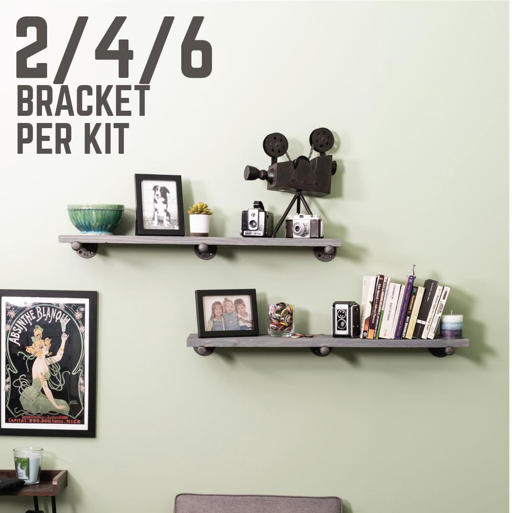 PIPE DECOR 1/2 in x 12 in, Cast iron Heavy-Duty Shelf Bracket Kit 6 Pack