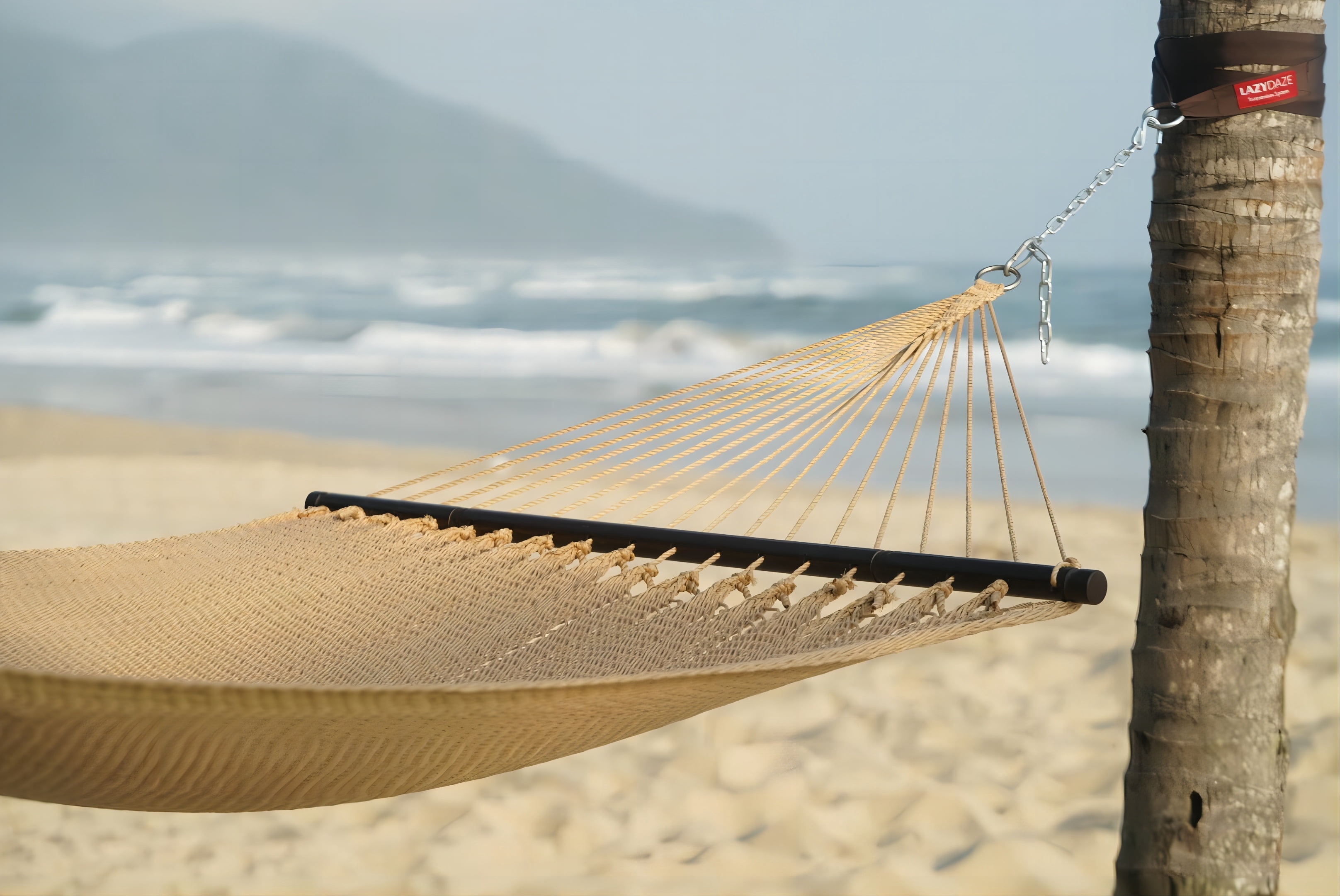 Lazy Daze 10 FT Double 2 Person Caribbean Rope Hammock, Hand Woven Polyester Hammock with Spreader Bars, 450 LBS Capacity, Tan