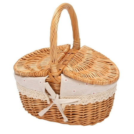

Handmade Wicker Basket with Handle Wicker Camping Picnic Basket
