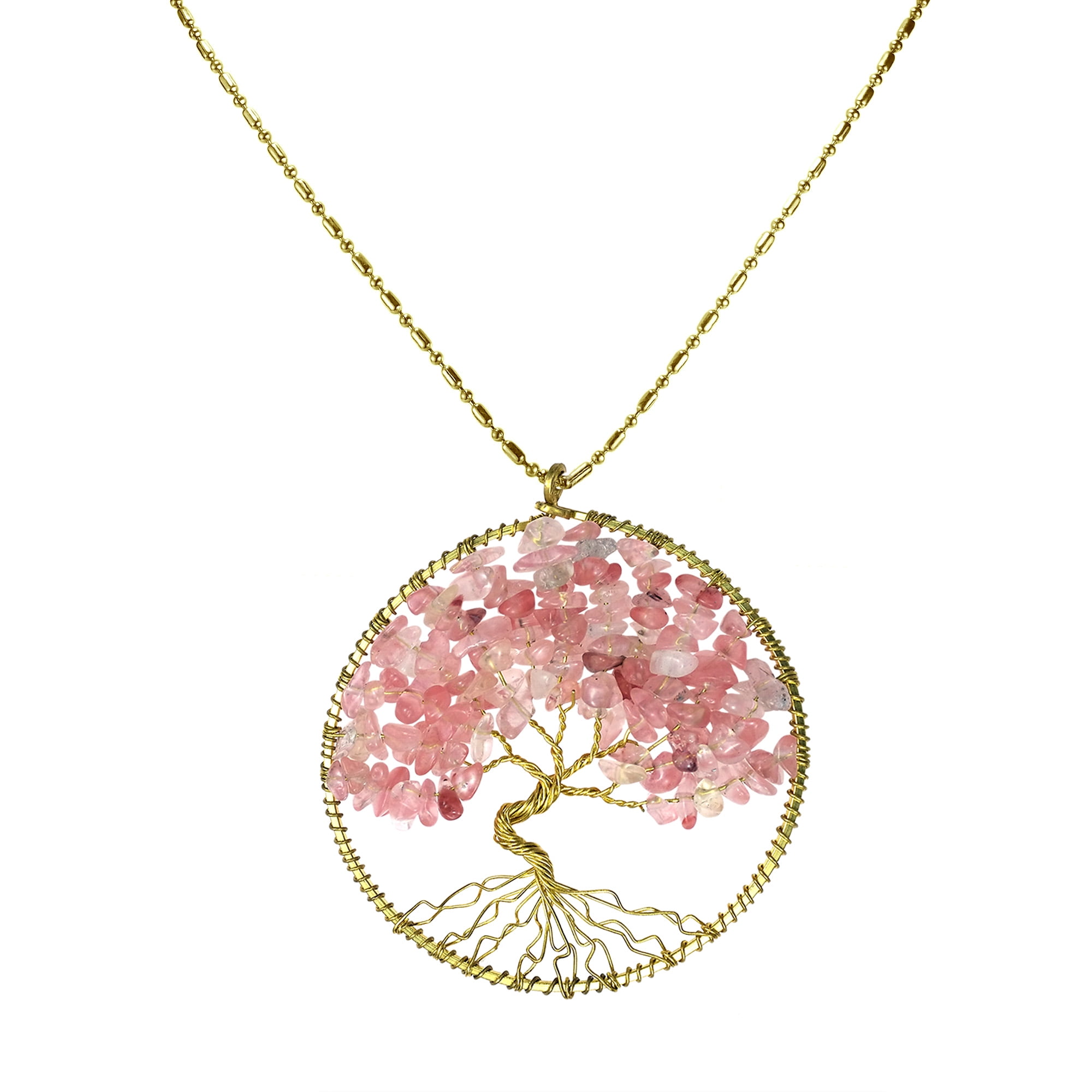 rose quartz tree of life pendant, great 
