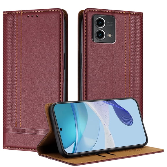 SaniMore Case for Motorola Moto G Stylus 5G 2024, Wear-resistant PU Leather Retro Durable TPU Shell Flip Folio Stand, Full Body Protection Magnetic Clasp Business Shell, Winered