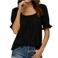 thumbnail image 2 of BSDJILFG Off the Shoulder Tops for Women Dressy Puff Half Sleeves Loose Fit Ruched Tunic Blouse,Black, 2 of 4