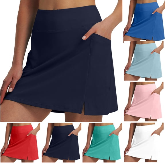 Gswybco Golf Skorts Skirts for Woman High Waisted Tennis Skirt Elastic Belt Short Skirts Side Zipper Pocket Athletic Skirt