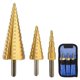 thumbnail image 3 of 3-Piece Step Drill Bit Set, HSS Titanium, Sizes 4-12mm, 4-20mm, 4-32mm, Metal and Wood Compatible, Cone Drill, 3 of 5