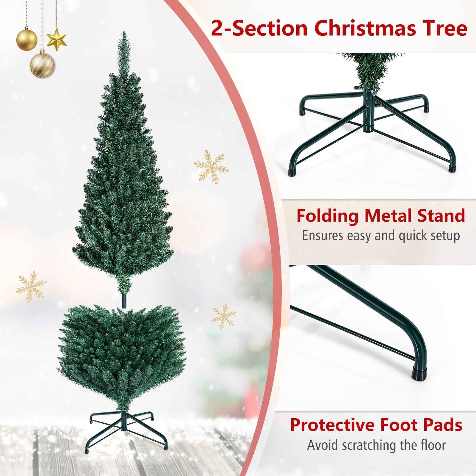 Costway 5Ft PVC Artificial Pencil Christmas Tree Slim Stand Green
