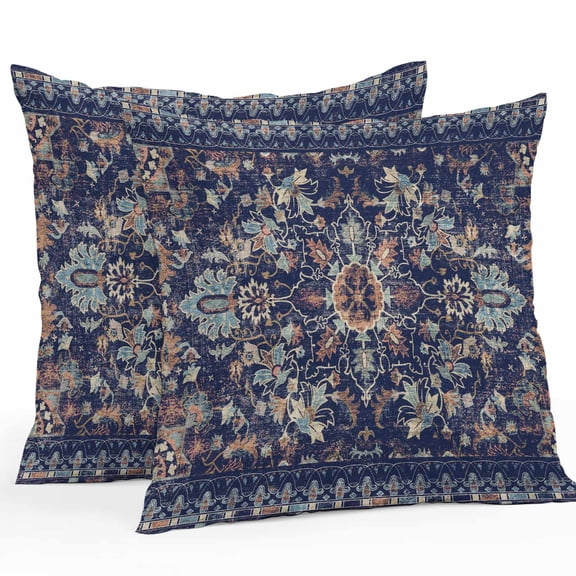 Throw Pillow Covers 24x24 Inch Set of 2, Navy Blue Boho Waterproof Outdoor Pillow Covers, Abstract Art Ethnic Vintage Geometric Decorative Cushion Pillowcases for Couch, Sofa, Bed, Garden, Patio