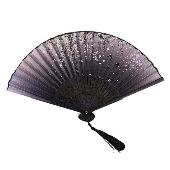 Vintage Bamboo Folding Fan - Handheld Floral Silk Fan with Tassel for Women, for Weddings, , Dancing & Summer Cooling
