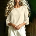 thumbnail image 4 of HAiming Cotton Linen Tops for Women Summer Tiered Short Sleeve Tee Loose Casual Comfy Solid Color Scoop Neck Shirts Outwear Tops, 4 of 7