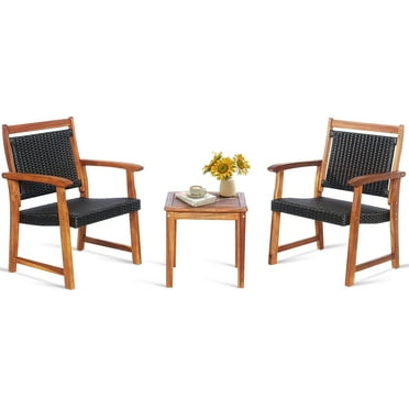 GLINTEX 3 Pieces Rattan Bistro Set with Acacia Wood Frame for Backyard, Porch, Balcony, Poolside,  Reddish brown