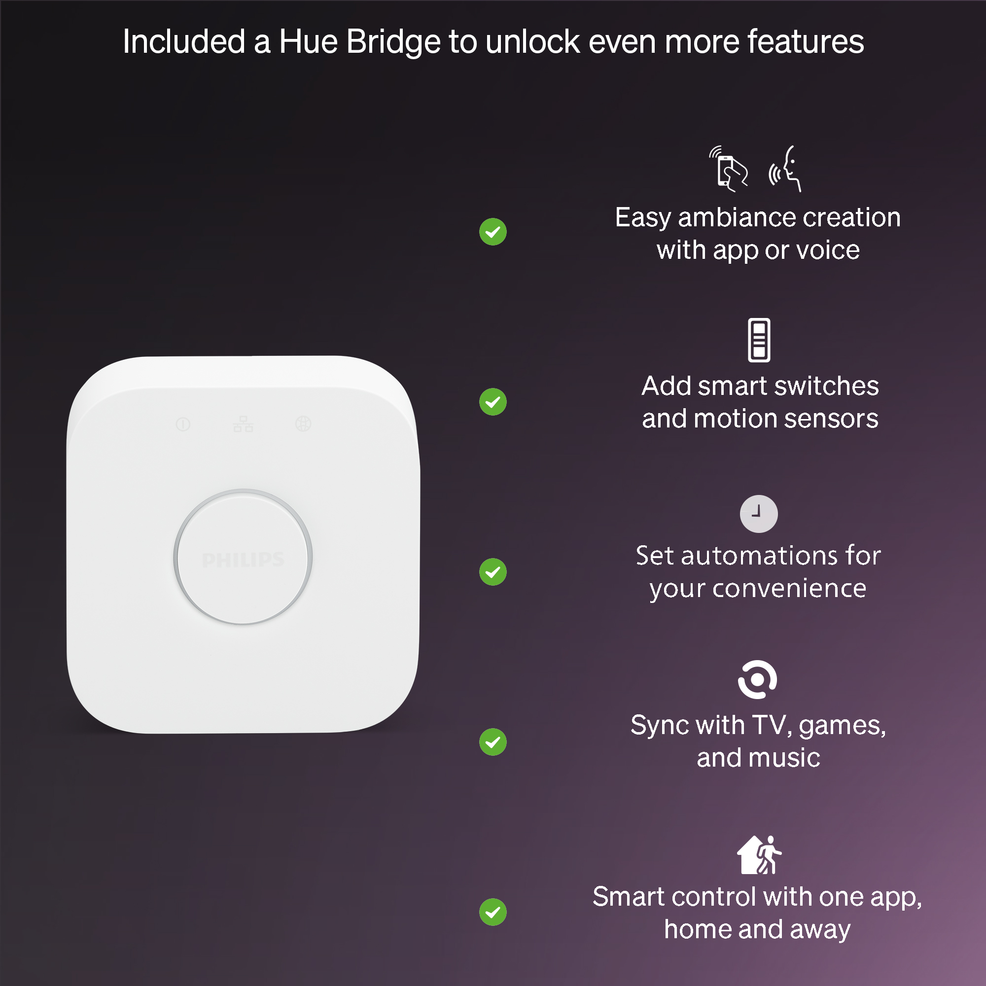 Philips Hue Essential White & Color Ambiance 2-Pack Starter Kit - 2x 60-Watt Equivalent (800lm) A19 General Purpose Light Buls (Medium Base) + Hue Bridge
