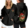 thumbnail image 2 of Fiaer Christmas Hoodie for Women Oversized Reindeer Graphic Xmas Hooded Jackets Full Zip up Drawstring Sweatshirts Long Sleeve Loose Fit Trendy Pocket Tops Black XXXL, 2 of 5