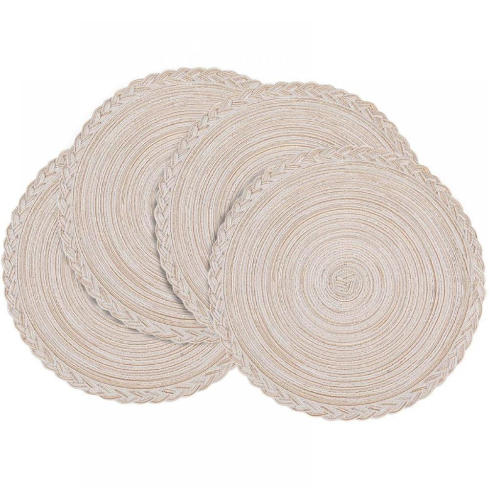 4PCS Natural Grass Woven Placemat Round Braided Tablemat 15 inch for Dining 