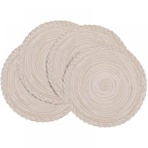 Round Braided Placemats Set of 4 Washable Round Placemats for Kitchen Table Dining Table 15 inch ( Beige )