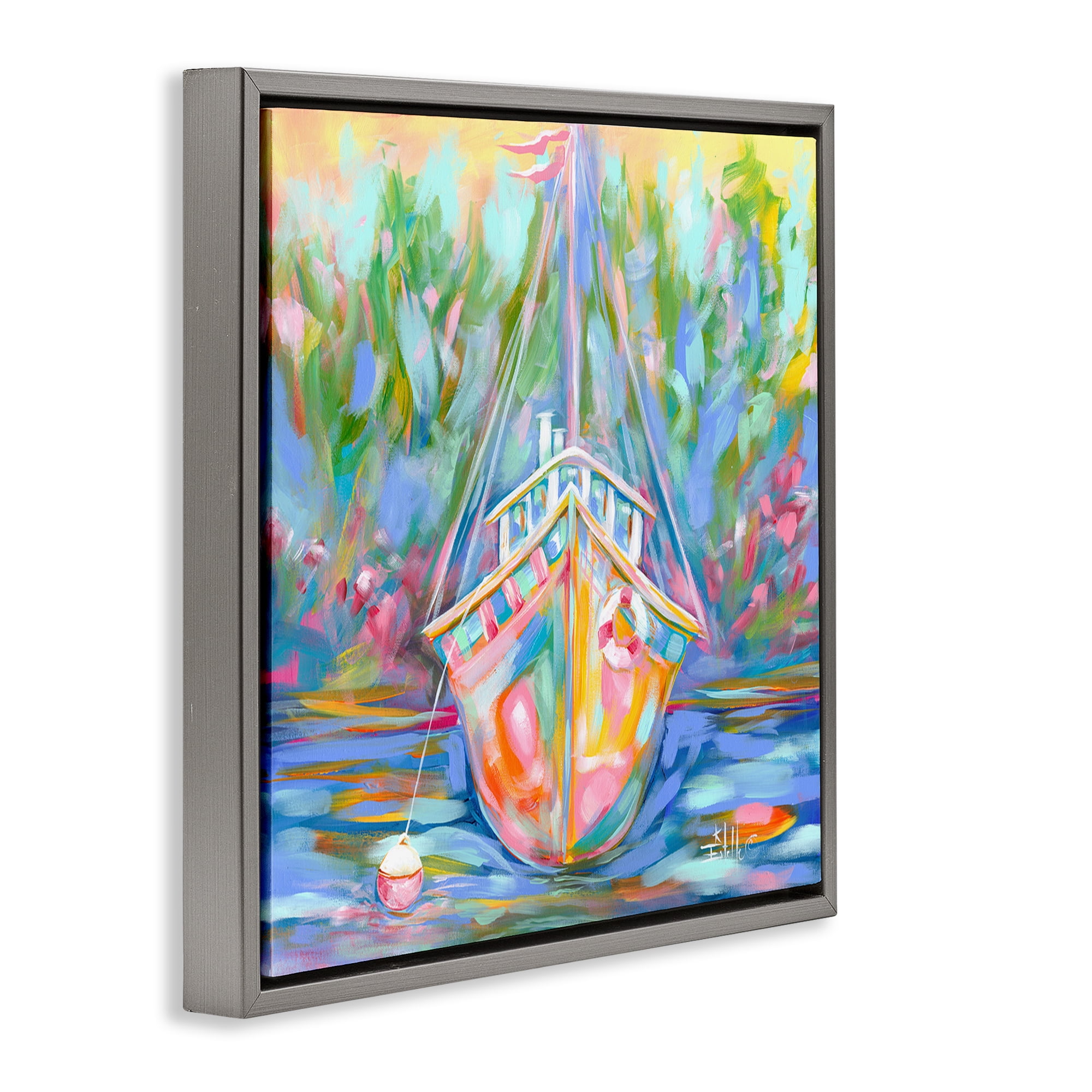 Stupell Industries Boat In Waiting Transportation Painting Gray Floater Framed Canvas Art Print Wall Art, 25 x 25
