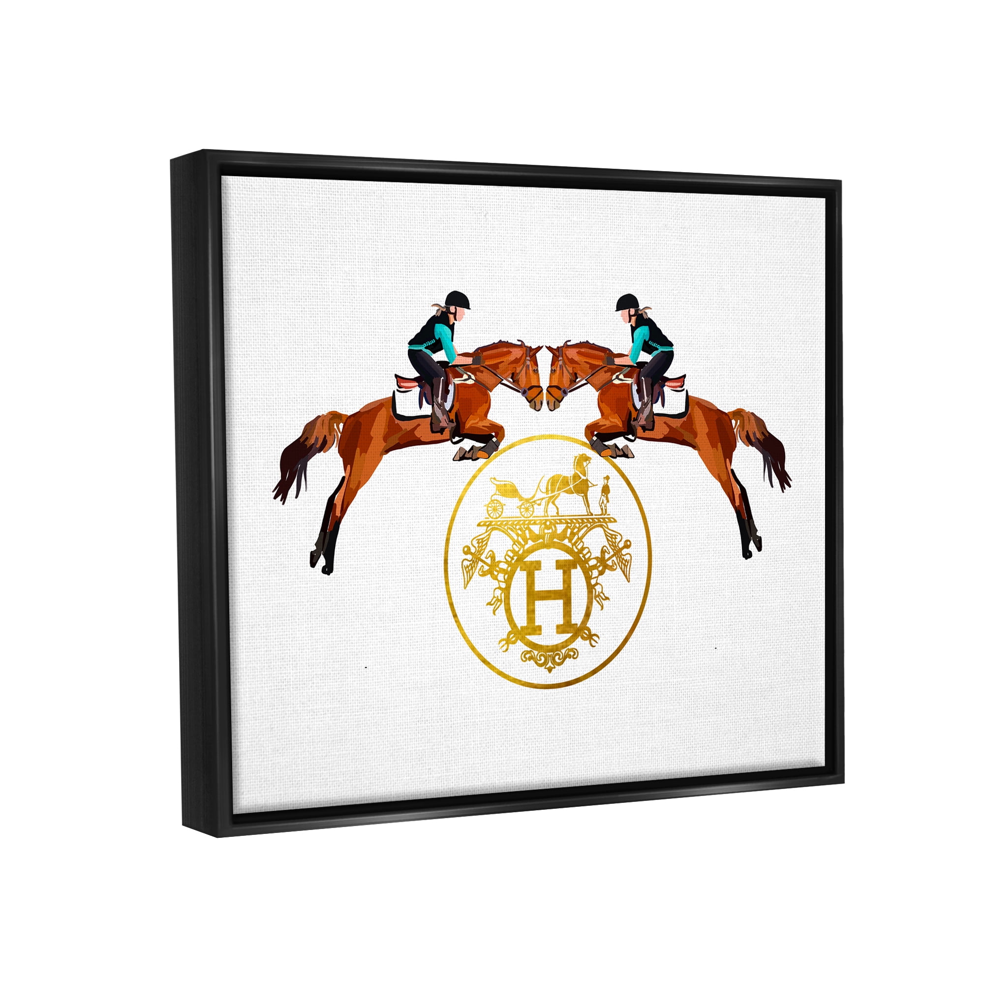 Stupell Industries Glam Emblem Polo Jockeys Animals & Insects Painting Black Floater Framed Canvas Art Print Wall Art, 31 x 25