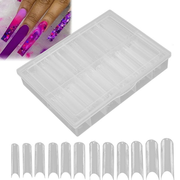 240pcs Reusable Nail Tips, Tapered Square Nail, False Nail Tip Extra Long Clear Artificial Nail Tips, For Home DIY Salon