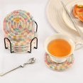 thumbnail image 3 of Yayeee 6 PCS Drink Coasters with Holder Set Woven Absorbent Round Tabletop Hot Pad, Pink Floral, 3 of 7
