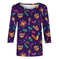 thumbnail image 5 of Mceream 3/4 Sleeve Mardi Gras Shirts Womens Holiday Tunic Tops Fashion Graphic Mask Carnival Themed Party Tshirts Casual Crewneck Blouses Clothes plus size outfit Purple XXXXXL, 5 of 6