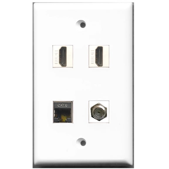 Ultra Spec Cables 2 Port HDMI 1 Port Coax Cable TV- F-Type 1 Port Shielded Cat6 Ethernet Wall Plate