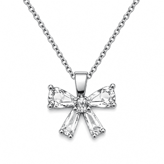 Zen natural- Women’s Silver Bow Pendant Necklace with Sparkling Stones, Adjustable Chain Fashion Jewelry Gift