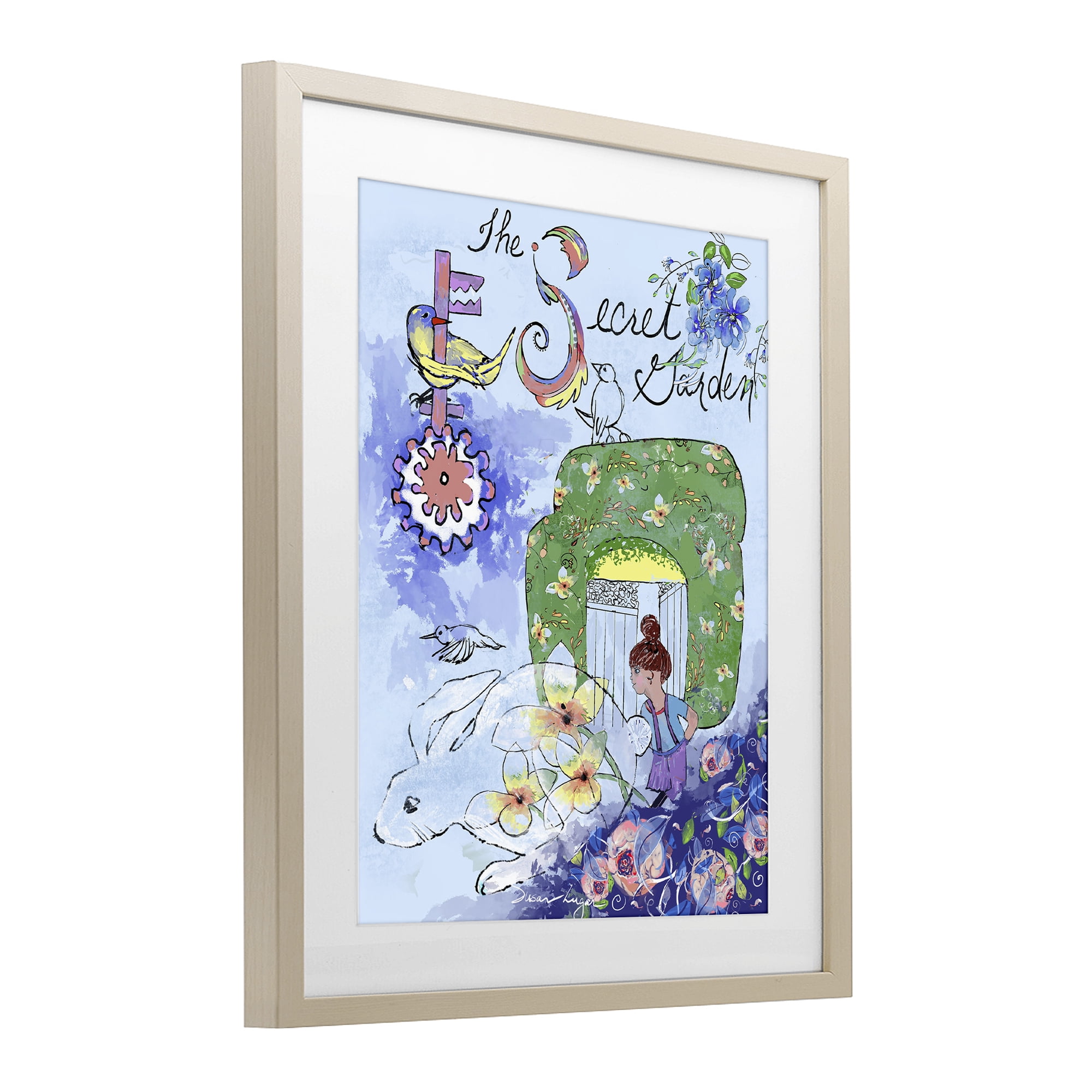 Stupell Industries Secret Garden Folk Illustration Birch Framed Print Under Glass, design by Susan Lugar
