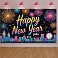 thumbnail image 6 of Colorful Fireworks Happy New Year Banner Golden Clock 2026 New Year Display City Glittering Numbers New Year Eve Backdrop for New Year Celebration 2026 Party Indoor Decoration, 6 of 9