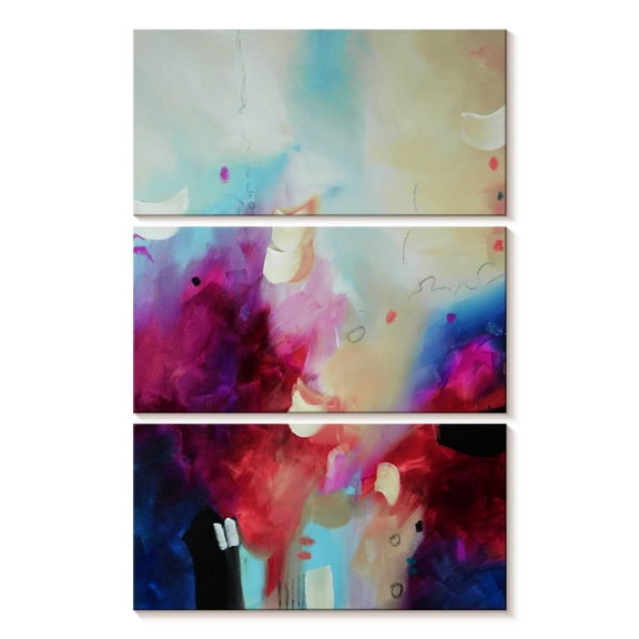 Elephant Stock Fuchsia And Blue I Wall Art - Vertical Multi Panel Canvas - Living Room Wall Decor - Abstract Multi Panel - Beige And Turquoise Decor By Andrada Anghel - 14" x 23"