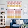thumbnail image 2 of Colorful Stripe Kitchen Curtains Sets for Windows 36 Inch Length, Modern Pink Red Yellow Vertical Striped Rod Pocket Window Treatments Tier Curtains and Valances Set for Bedroom/Bathroom, 2 of 8