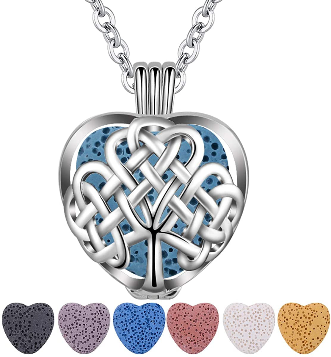 Tree of Life Aromatherapy Essential Oil Diffuser Locket Heart Shaped Necklace 