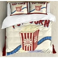 thumbnail image 1 of Movie Theater Duvet Cover Set King Size, Fresh and Delicious Pop Corn Film Tickets and Strip Advertising in 60s Theme, Decorative 3 Piece Bedding Set with 2 Pillow Shams, Multicolor, by Ambesonne, 1 of 3