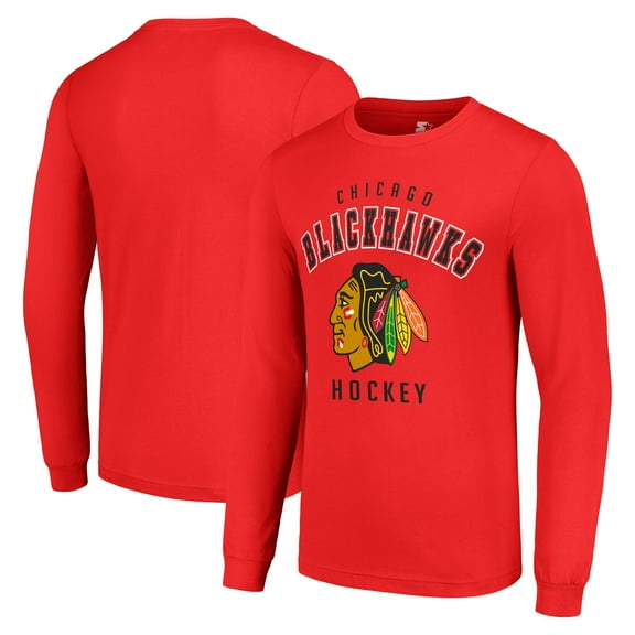 Men's Starter Red Chicago Blackhawks Logo Long Sleeve T-Shirt