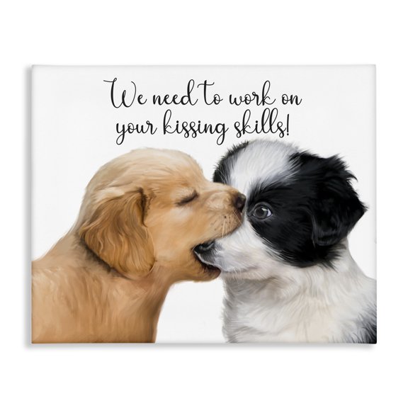 Stupell Industries Contemporary Puppy Love Kissing Skills Canvas Art, 20 x 16, by Ziwei Li