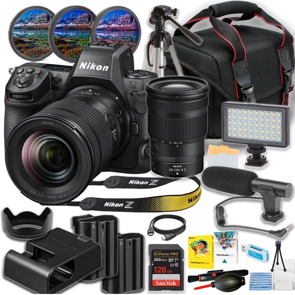Nikon Z8 Mirrorless Camera w/ 24-120mm f/4 Lens   SanDisk 128GB Extreme Memory Card   Directional Mic   50" Tripod   Camera Case   More (19pc Bundle)(Video Creator Kit Bundles) (International Version)
