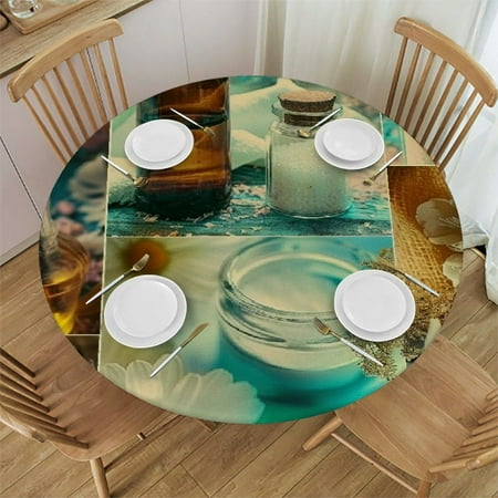 

Orinice Flowers Bottles Aestheticism Round Table Cover Stain Resistant Washable Indoor Outdoor Tablecloth Kitchen Dining Wedding Parties Outdoor Fitted 100% Polyester Fiber 31-35