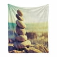 thumbnail image 1 of Rock Soft Flannel Fleece Throw Blanket, Concept of Balance and Stillness in Peace Rocks on the Coastal Theme on the Beach, Cozy Plush for Indoor and Outdoor Use, 70" x 90", Multicolor, by Ambesonne, 1 of 6