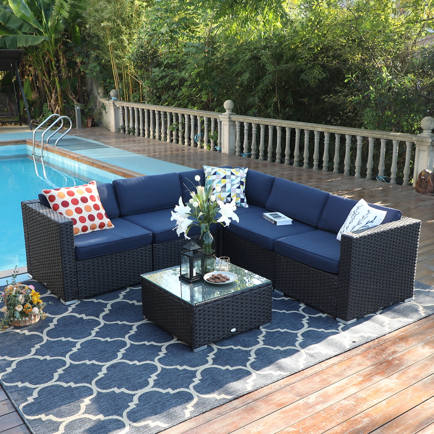 MF Studio 6 Pieces Patio Furniture Sets Outdoor Patio Sectional Sofa Sets AllWeather PE Rattan