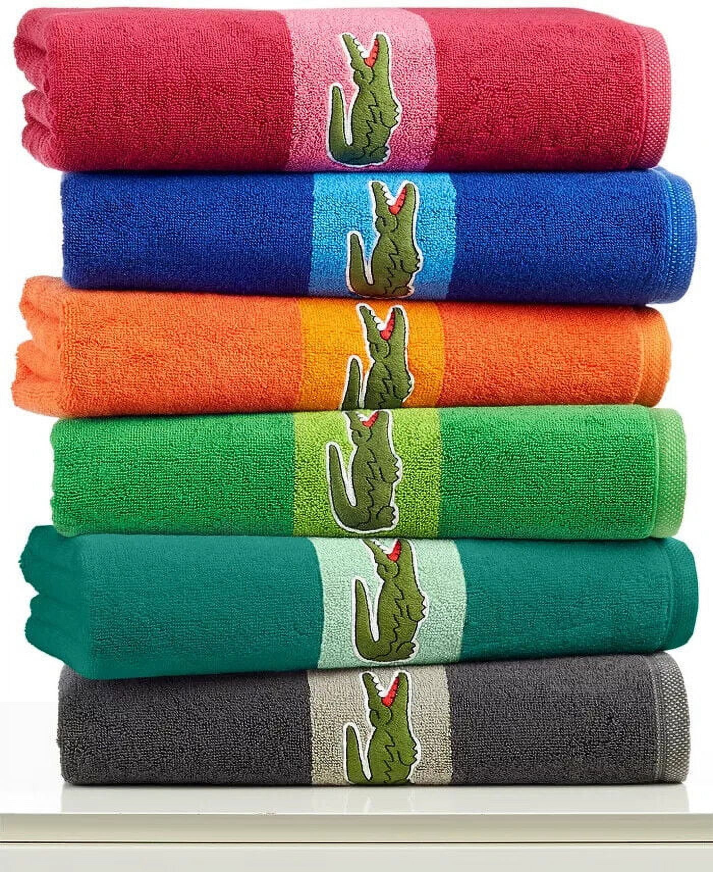 LACOSTE SIGNATURE LOGO Bath Towel White And Gray Crocodile Logo